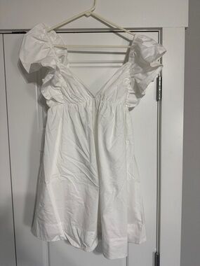 White Ruffle Sleeve V-Neck Mini Dress